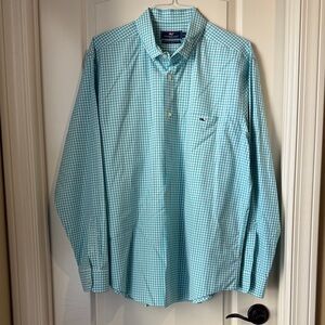 Vineyard Vines Men's Aqua Checkered Shirt